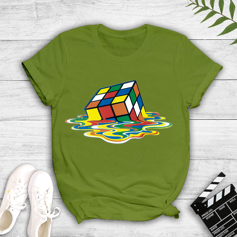 Wholesale Simple Colorful Melting Rubik's Cube Print T-shirt Nihaojewelry display picture 6