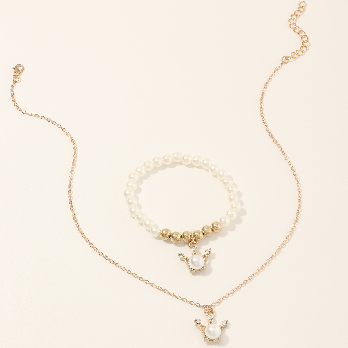 Nihaojewelry Großhandel Schmuck Intarsierte Perlenkrone Anhänger Armband Halskette Set display picture 2