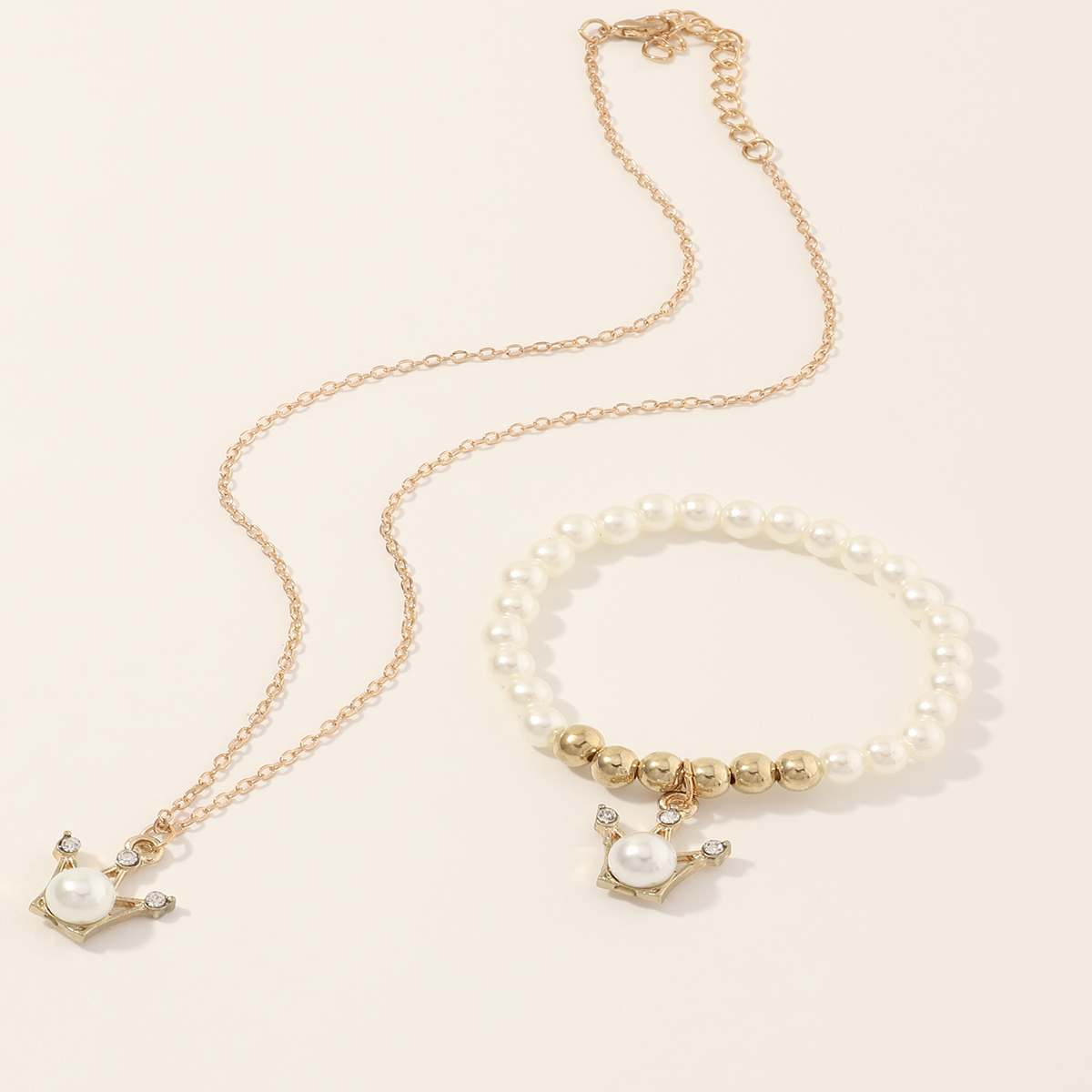 Nihaojewelry Großhandel Schmuck Intarsierte Perlenkrone Anhänger Armband Halskette Set display picture 3