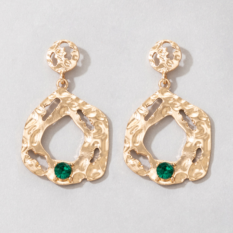 Nihaojewelry Wholesale Jewelry Retro Golden Geometric Round Green Rhinestone Earrings display picture 1