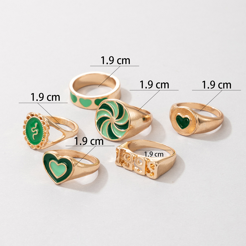 Nihaojewelry Wholesale Jewelry Simple New Avocado Green Heart Windmill Snake Ring Set Of 6 display picture 3