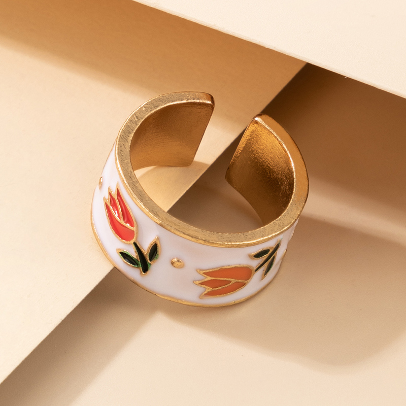 Nihaojewelry Wholesale Jewelry Simple Gold Edging White Dripping Orange Flower Ring display picture 1