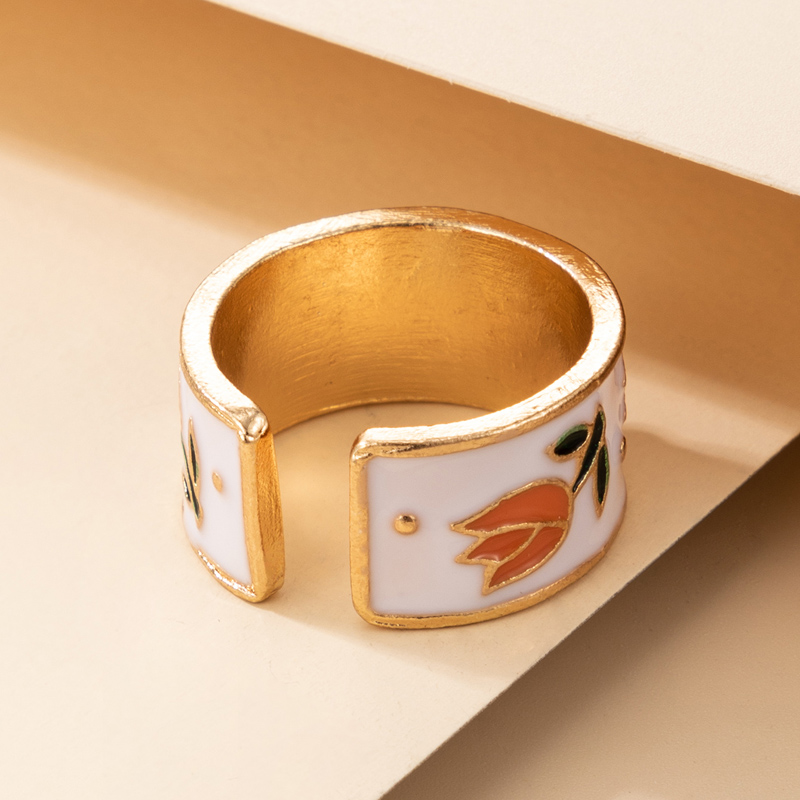 Nihaojewelry Großhandel Schmuck Einfacher Goldrand Weiß Tropfender Orangefarbener Blumenring display picture 2