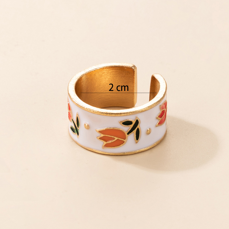 Nihaojewelry Wholesale Jewelry Simple Gold Edging White Dripping Orange Flower Ring display picture 3