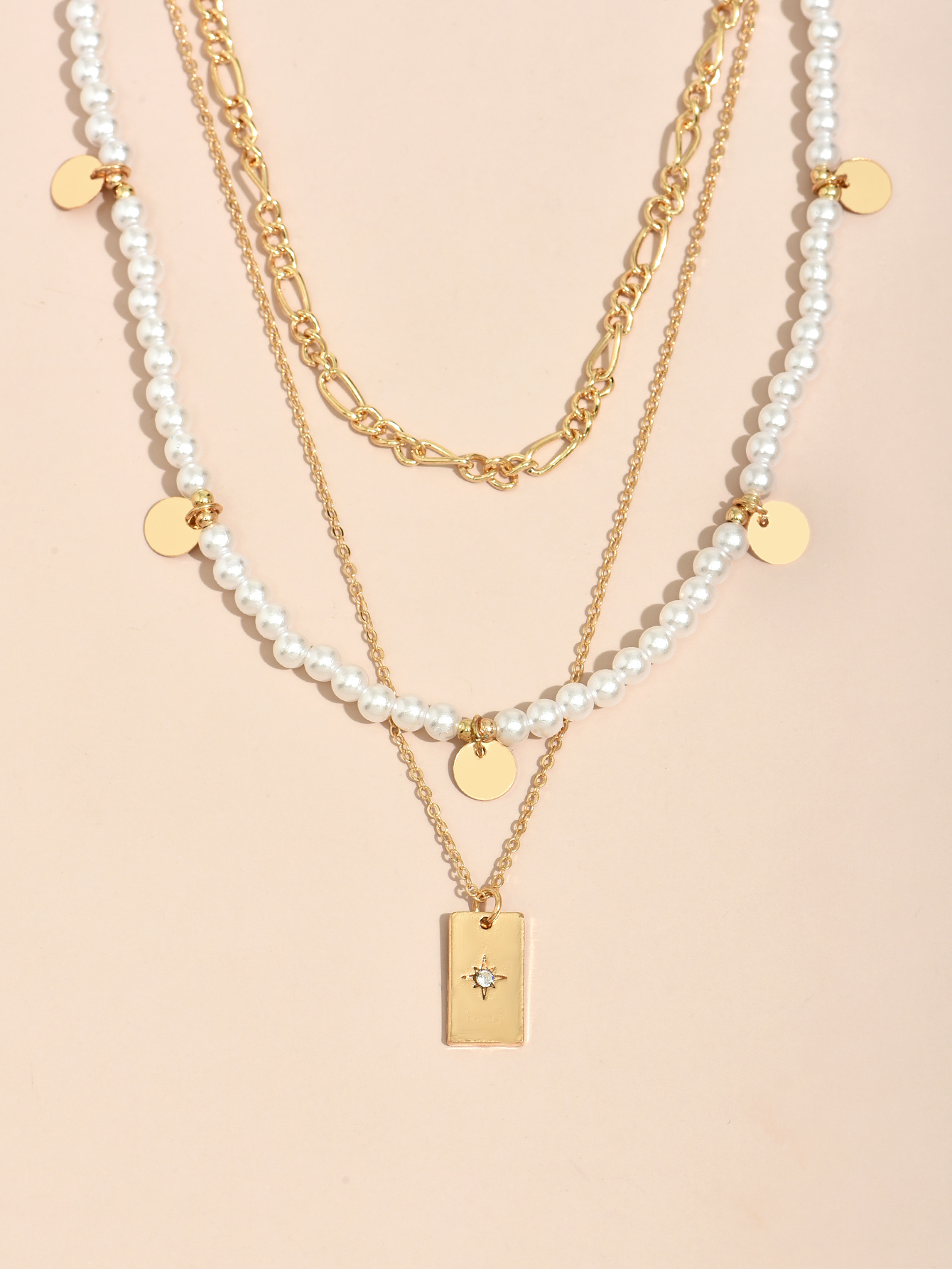 Nihaojewelry Bijoux En Gros Coréen Perle Pendentif Carré Collier Multicouche display picture 3