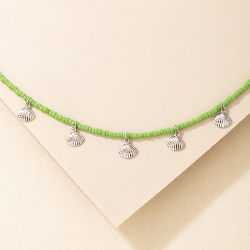 Nihaojewelry Wholesale Jewelry Simple Green Beads Shell Pendant Clavicle Chain display picture 2