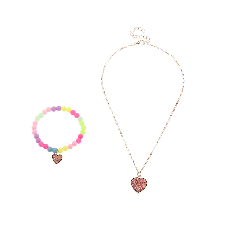 Nihaojewelry Großhandel Schmuck Koreanische Süßigkeit Farbe Perlen Herz Anhänger Kinder Armband Halskette Set display picture 6