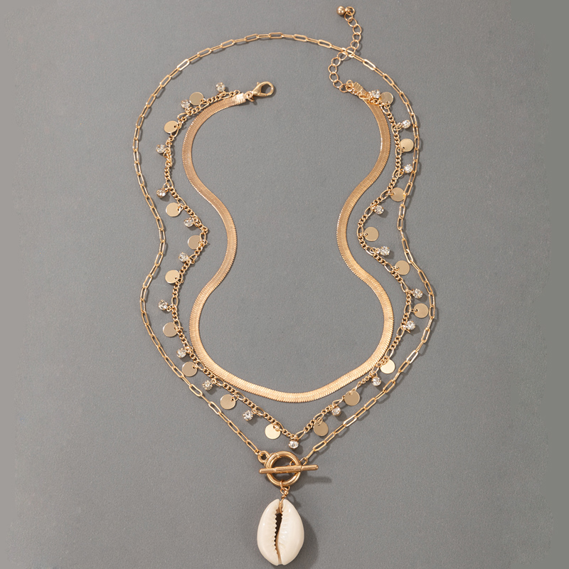 Nihaojewelry الجملة مجوهرات البوهيمي الذهبي القرص شرابة قذيفة قلادة متعددة طبقة قلادة display picture 1