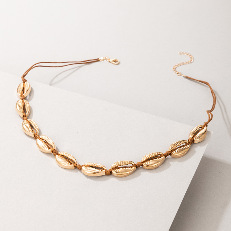 Nihaojewelry Wholesale Jewelry New Style Bohemian Golden Shell Stitching Rope Necklace display picture 1