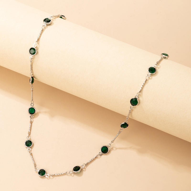 Nihaojewelry Wholesale Jewelry Fashion Green Rhinestone Short Single-layer Necklace display picture 2