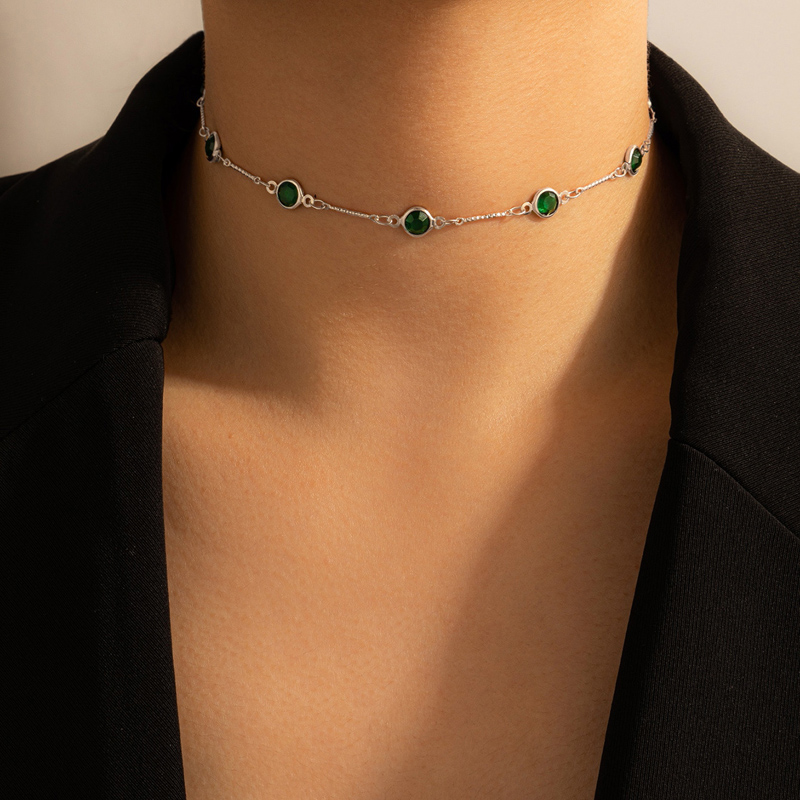 Nihaojewelry Wholesale Jewelry Fashion Green Rhinestone Short Single-layer Necklace display picture 3