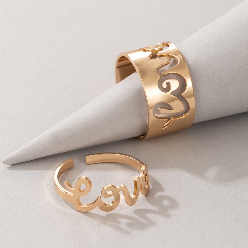 Wholesale Fashion Letter Love Hollow Stitching Couple Ring 2-piece Set Nihaojewelry display picture 1