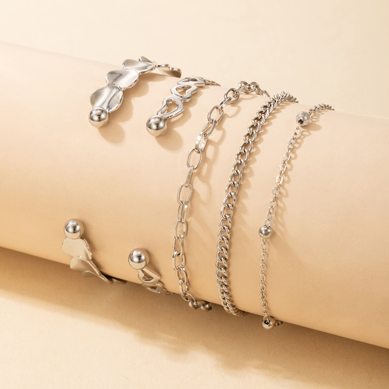 Nihaojewelry Großhandel Schmuck Koreanische Neue Silber Herzlegierung Kettenarmband 5 Stück Set Bracelet display picture 1