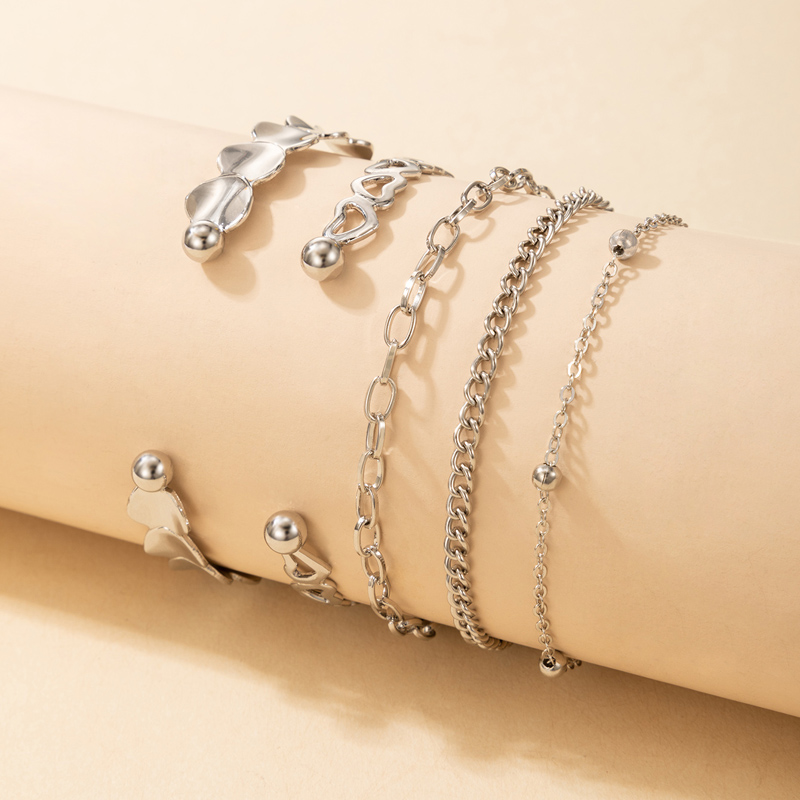 Nihaojewelry Wholesale Jewelry Korean New Silver Heart Alloy Chain Bracelet 5 Piece Set display picture 1