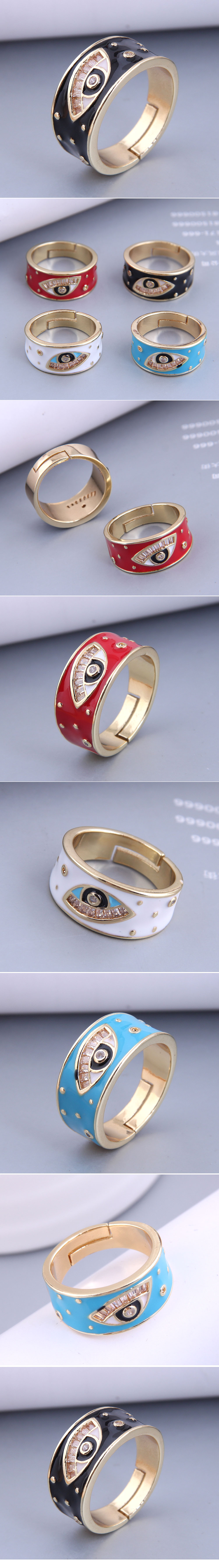 Nihaojewelry Großhandel Schmuck Einfacher Echt Vergoldeter Eingelegter Zirkon Kontrastfarbe Teufelsauge Ring display picture 1