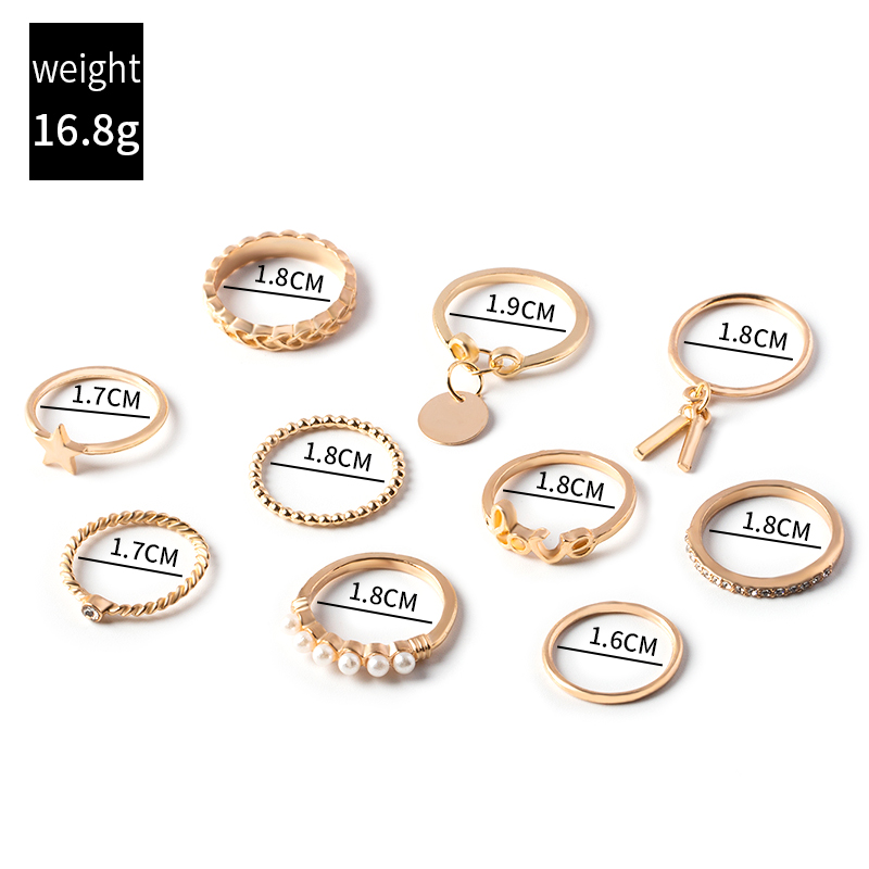 Wholesale Jewelry Letter Love Five-pointed Star Imitation Pearl Ring 10 Set Nihaojewelry display picture 5