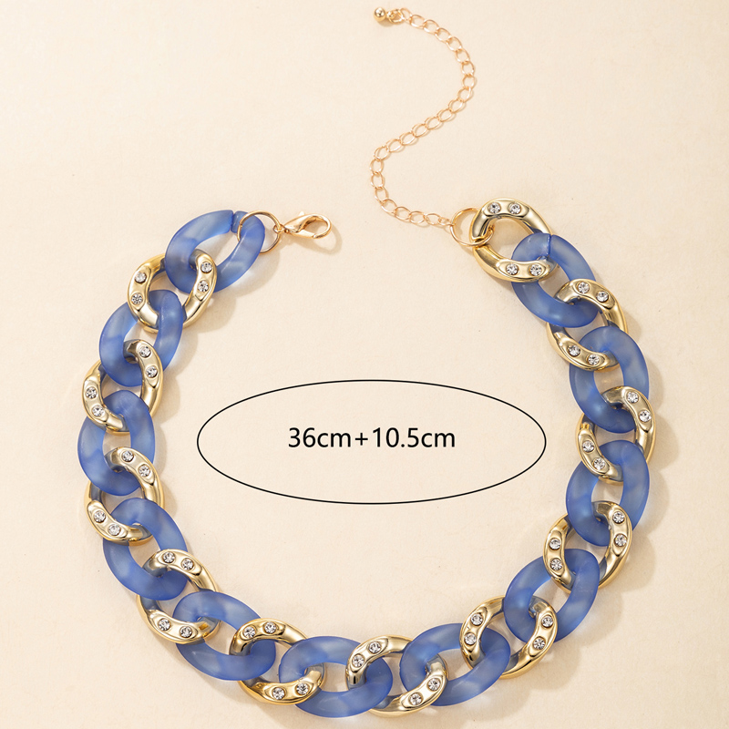Nihaojewelry Wholesale Jewelry New Blue And Purple Metal Diamond Thick Chain Necklace display picture 2