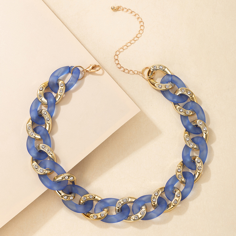 Nihaojewelry Wholesale Jewelry New Blue And Purple Metal Diamond Thick Chain Necklace display picture 3