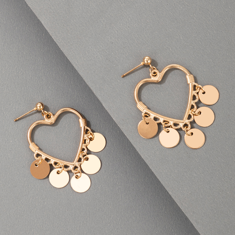 Nihaojewelry Bijoux En Gros Rétro Or Creux Coeur Rond Pièce Gland Boucles D&#39;oreilles display picture 2