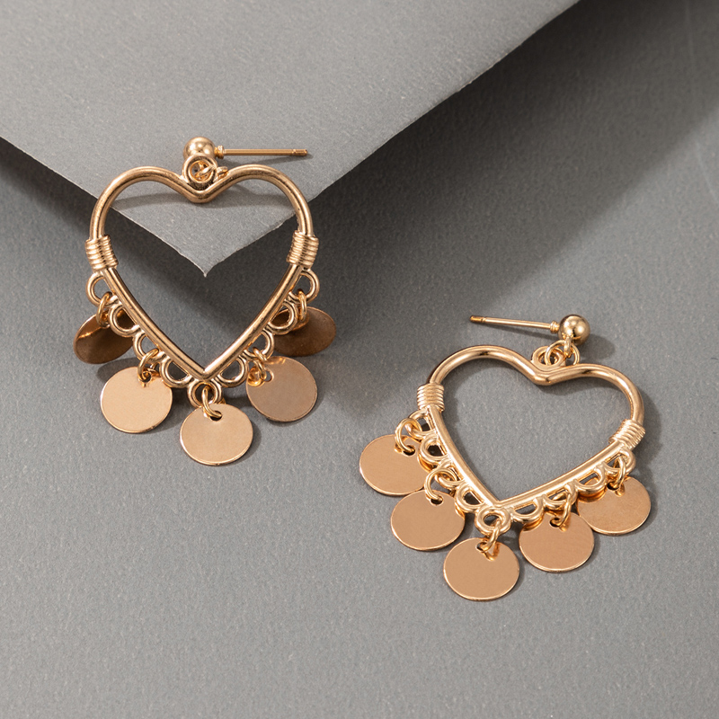 Nihaojewelry Bijoux En Gros Rétro Or Creux Coeur Rond Pièce Gland Boucles D&#39;oreilles display picture 3