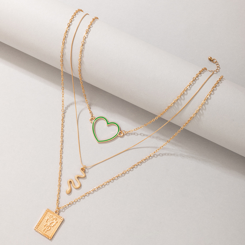 Nihaojewelry بالجملة مجوهرات الأزياء مربع فراشة الأخضر الجوف القلب الأفعى قلادة قلادة display picture 2
