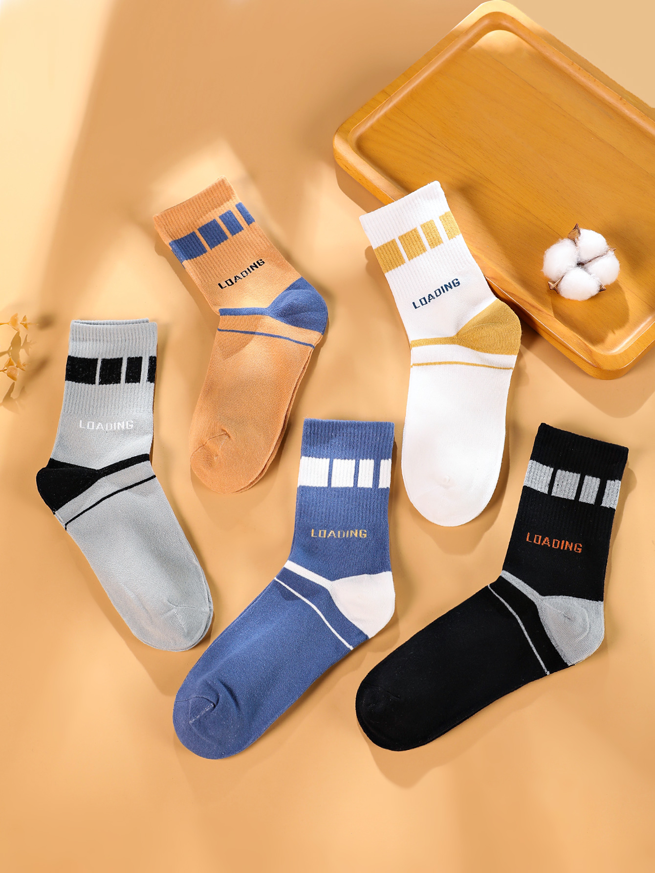 Creative Clear Letters Men's Sports Socks 5 Pairs Socks display picture 2