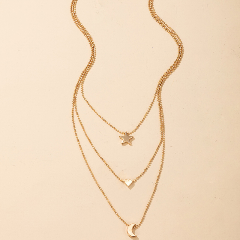 الجملة مجوهرات ريترو القلب ستار القمر صغيرة قلادة متعددة طبقة قلادة Nihaojewelry display picture 1