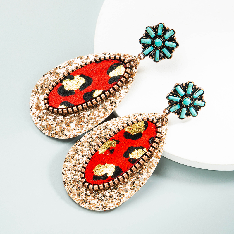 Wholesale Bohemian Style Leather Turquoise Earrings Nihaojewelry display picture 4