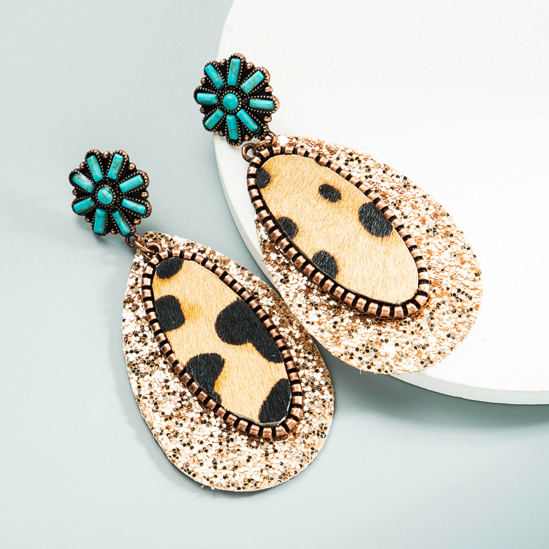 Wholesale Bohemian Style Leather Turquoise Earrings Nihaojewelry display picture 6