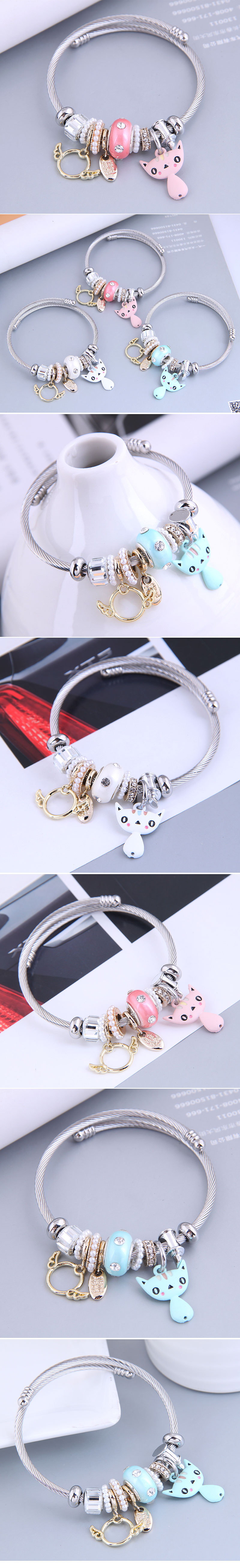 Nihaojewelry Wholesale Jewelry Fashion Metal Angel Cat Pendant Geometric Bracelet display picture 1