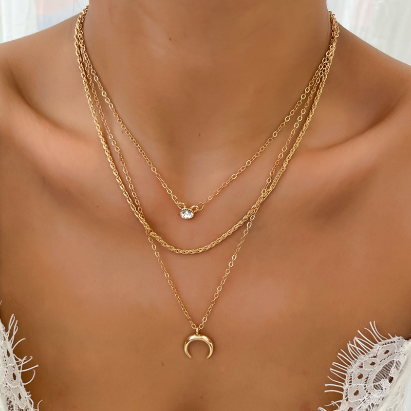 Wholesale Jewelry Fashion Moon Diamond Pendant Multi-layer Necklace Nihaojewelry display picture 8