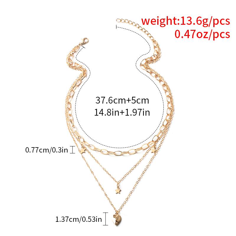 Wholesale Jewelry Fashion Peach Heart Five-pointed Star Pendent Multi-layer Necklace Nihaojewelry display picture 7
