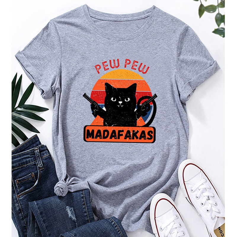 Wholesale Casual Cartoon Black Cat Print Short-sleeved T-shirt Nihaojewelry display picture 3