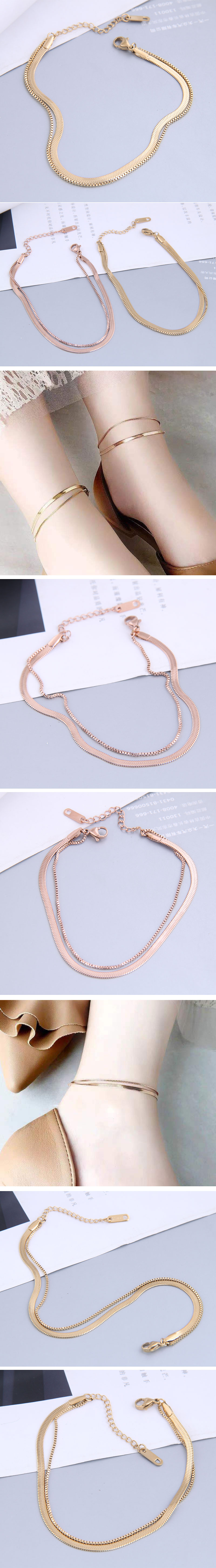 Wholesale Jewelry Simple Flat Snake Chain Titanium Steel Double Layer Anklet Nihaojewelry display picture 1