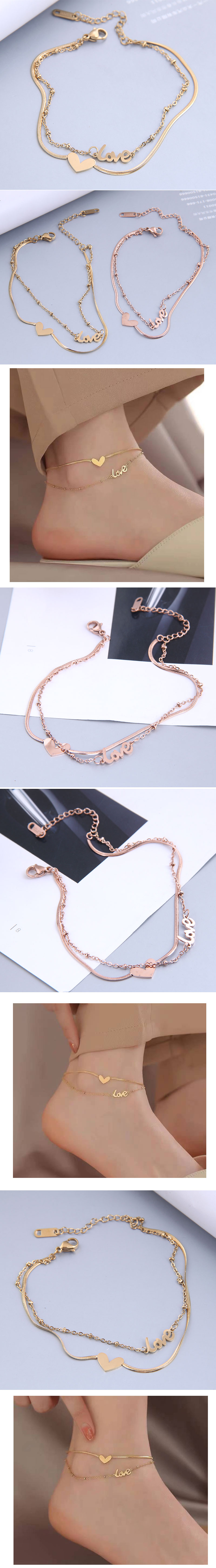 Fashion Letter Titanium Steel Double Layer Women's Anklet display picture 1