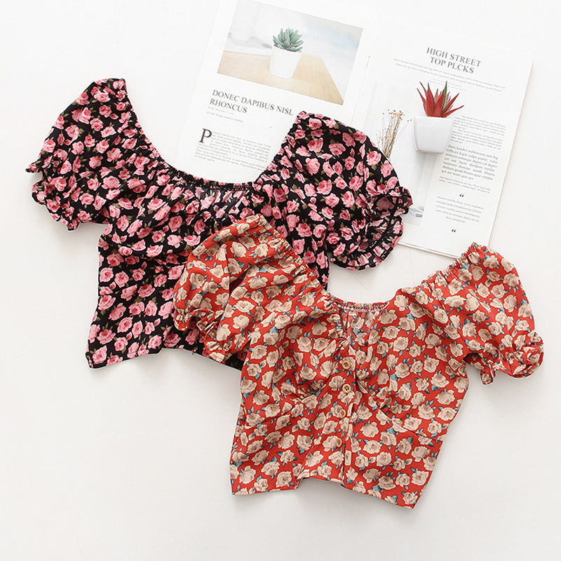 Wholesale V-neck Short-sleeved Floral Chiffon Shirt Nihaojewelry display picture 1