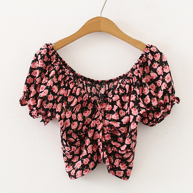 Wholesale V-neck Short-sleeved Floral Chiffon Shirt Nihaojewelry display picture 2