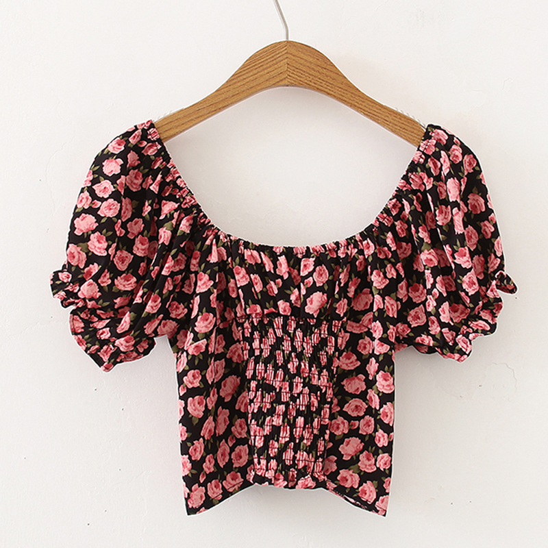Wholesale V-neck Short-sleeved Floral Chiffon Shirt Nihaojewelry display picture 3