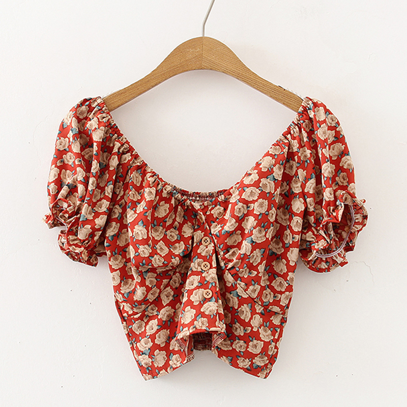Wholesale V-neck Short-sleeved Floral Chiffon Shirt Nihaojewelry display picture 4