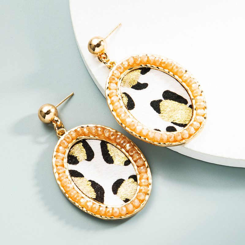 1 Pair Vintage Style Simple Style Classic Style Oval Leopard Plating Inlay Pu Leather Alloy Crystal Gold Plated Drop Earrings display picture 6