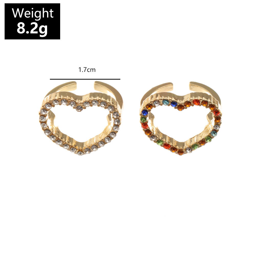 Wholesale Jewelry Hollow Heart Inlaid Color Diamond Open Ring Nihaojewelry display picture 6