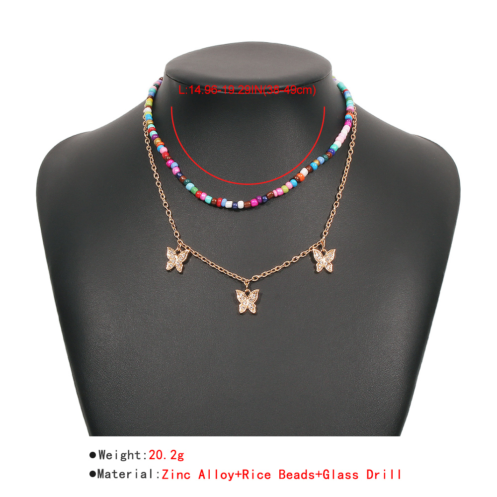 Bijoux En Gros Style Bohème Couleur Perles Papillon Pendentif Double Couche Collier Nihaojewelry display picture 2