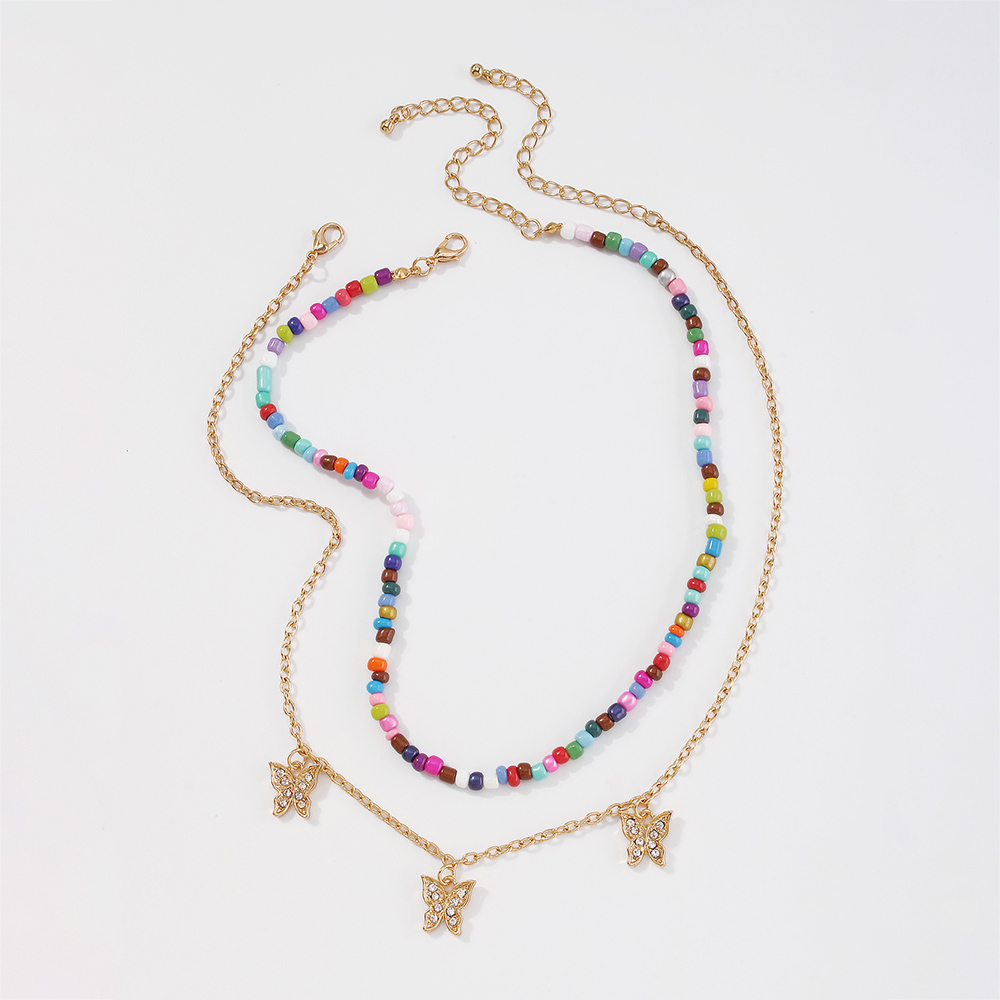 Bijoux En Gros Style Bohème Couleur Perles Papillon Pendentif Double Couche Collier Nihaojewelry display picture 4