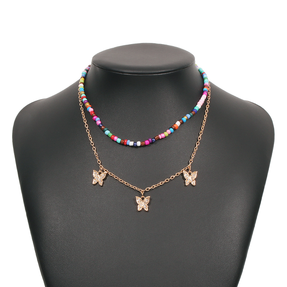 Bijoux En Gros Style Bohème Couleur Perles Papillon Pendentif Double Couche Collier Nihaojewelry display picture 5