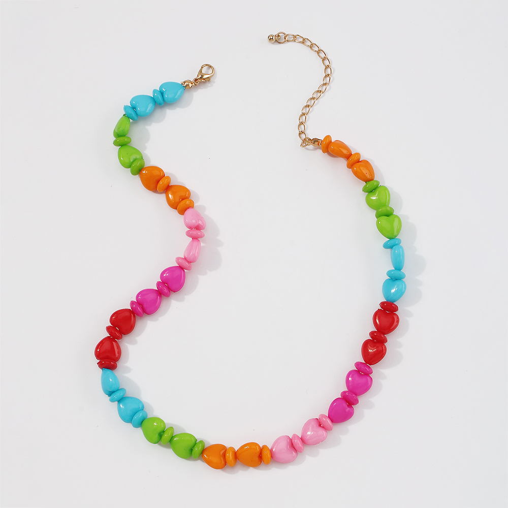 Wholesale Jewelry Color Heart Splicing Beaded Necklace Nihaojewelry display picture 4