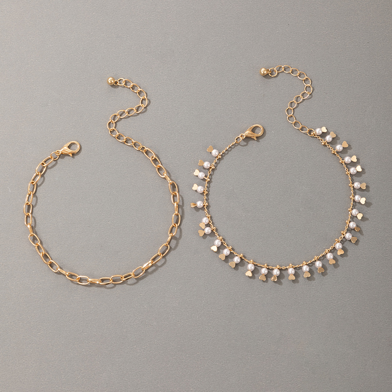 Wholesale New Fashion Metal Heart-shaped Pearl Bracelet 2-piece Set Nihaojewelry display picture 2