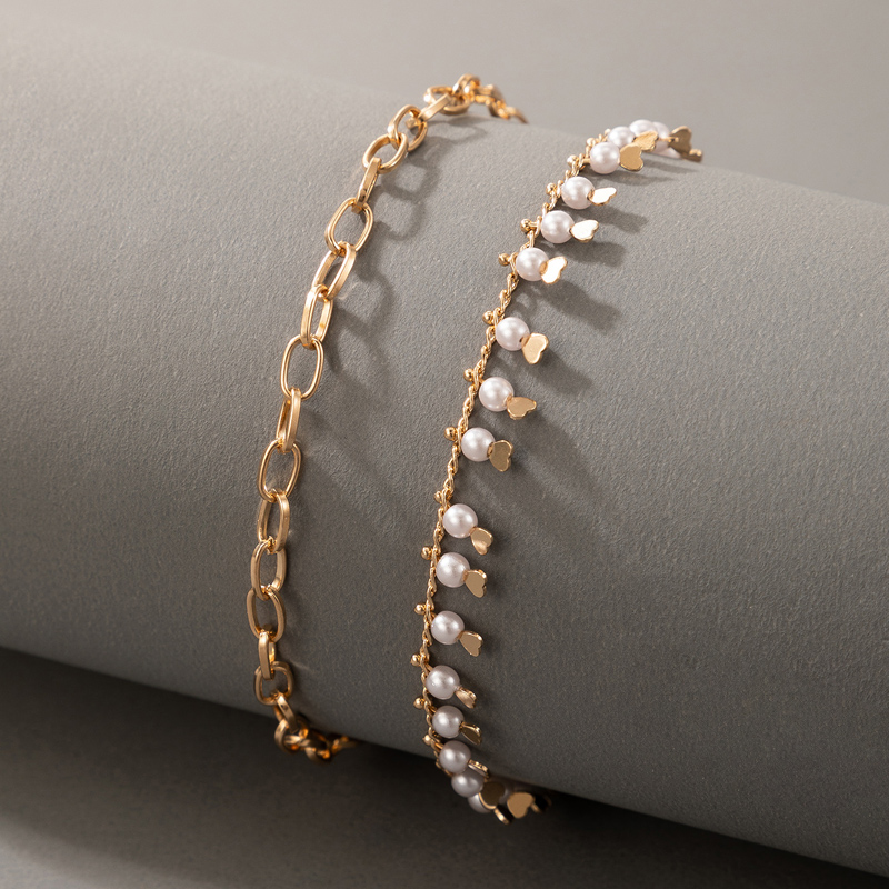 Wholesale New Fashion Metal Heart-shaped Pearl Bracelet 2-piece Set Nihaojewelry display picture 4