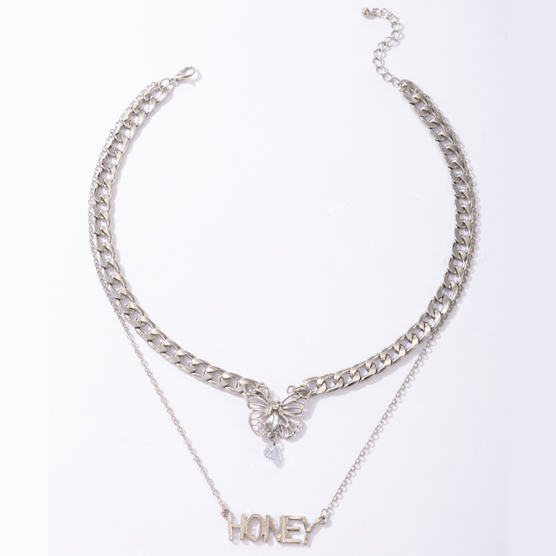 Wholesale Korean Double Layered Letter Butterfly Pendent Multi-layer Necklace Nihaojewelry display picture 2