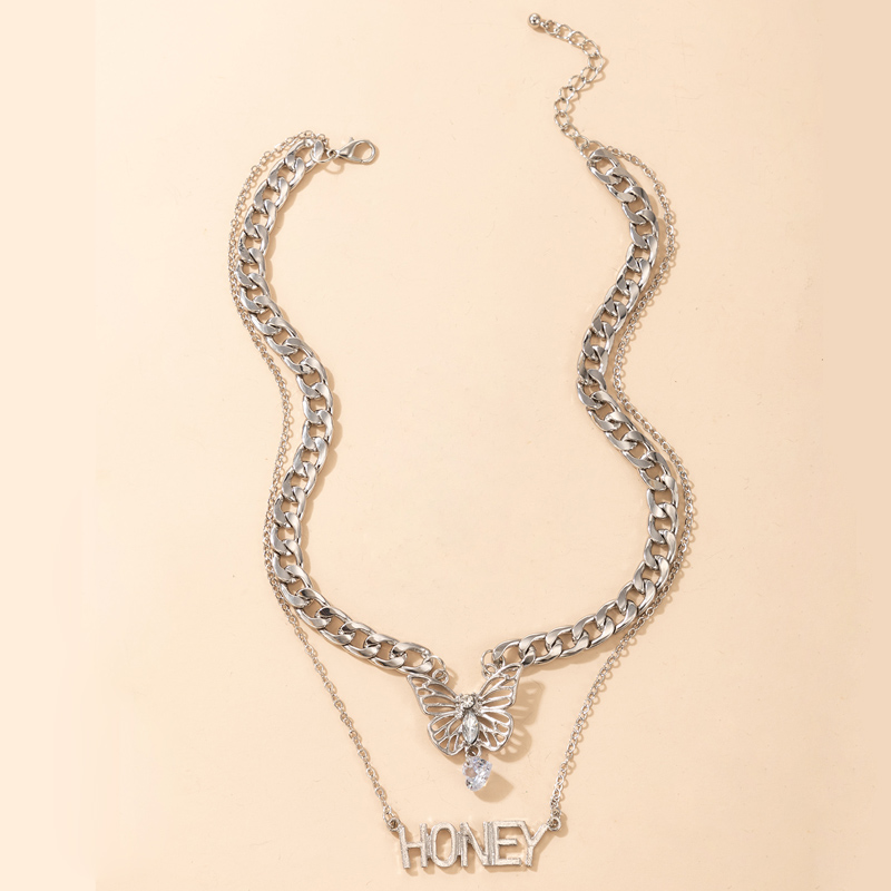Wholesale Korean Double Layered Letter Butterfly Pendent Multi-layer Necklace Nihaojewelry display picture 5