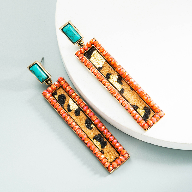 Wholesale Bohemian Leopard Print Leather Crystal Earrings Nihaojewelry display picture 5